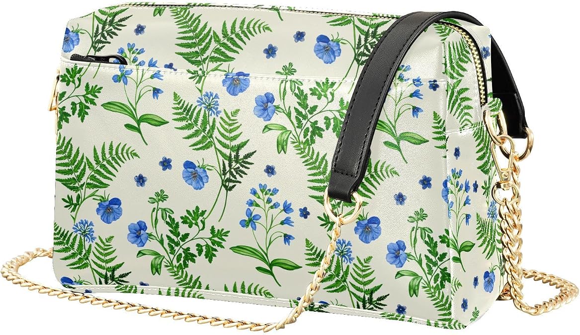 Blue Flowers Beige Crossbody Purses for Women Leather Small Coss Body Phone Purses Women's Handbags Shoulder Bags for Women Travel Shopping