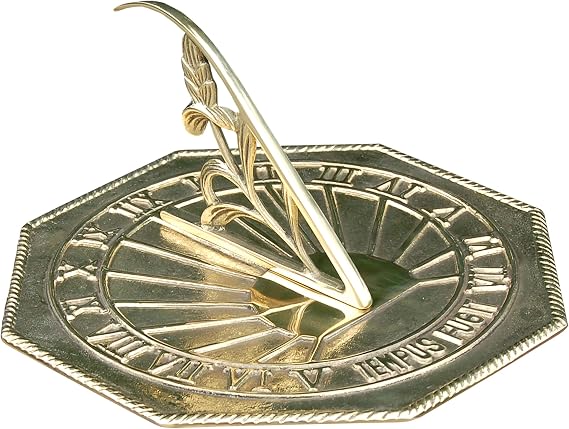 Rome 2390 Classic Octagonal Sundial, Sold Polished Brass, 10-Inch Diameter