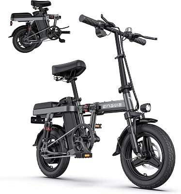 ENGWE T14 Folding Electric Bikes for Adults Teens,14 Fat Tire City Commuter Ebike,350W Brushless Motor 48V10Ah Removable Battery,Mini Electric Bicycle with 4 Shock Absorptions,Pedal Assist