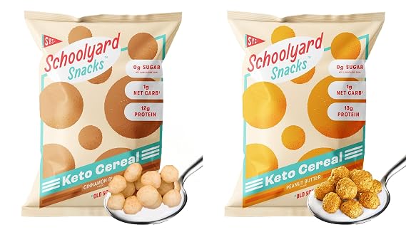 Schoolyard Snacks - Keto Cereal Low Carb, Zero Sugar - A Healthy High Protein Cereal Snack & Breakfast - The Perfect Keto Cereal with 100 calories,13g protein, Grain Free -Peanut Butter & Cinnamon12PK