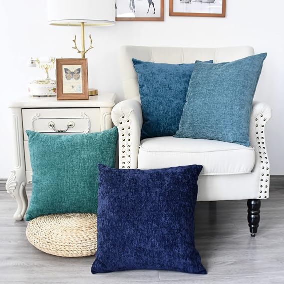 CaliTime Decorative Couch Throw Pillow Covers 18 X 18 Inches Multicolored | Set of 4, Modern Matching Cozy Soft Chenille Cushion Cases Shells for Sofa Bed Living Room Home