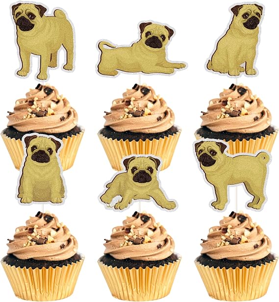 Dog Cupcake Toppers,Puppy Cupcake Picks,Puppy Pet Theme Baby Shower Birthday Party Decorations,Pug Adoption Pet Birthday Party Cake Decoration Supplies.18pcs