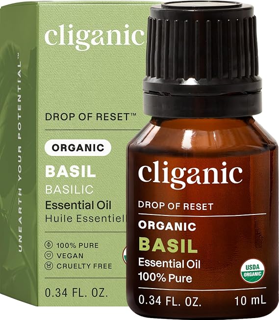 Cliganic Organic Basil Essential Oil for Diffuser, 100% Pure 0.34 Fl Oz