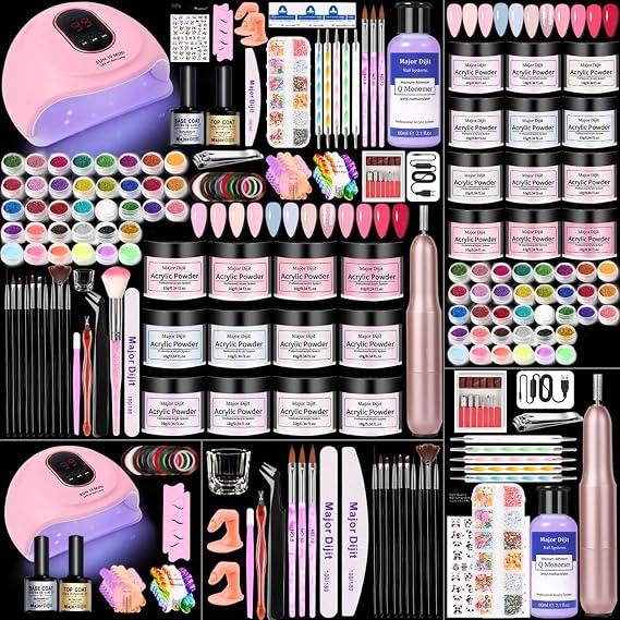 Acrylic Nail Kit with Drill Set for Beginners with Everything 12 Color Acrylic Powder Nail Art Decoration Tools U V Nail Light Home Salon (MT20-30)