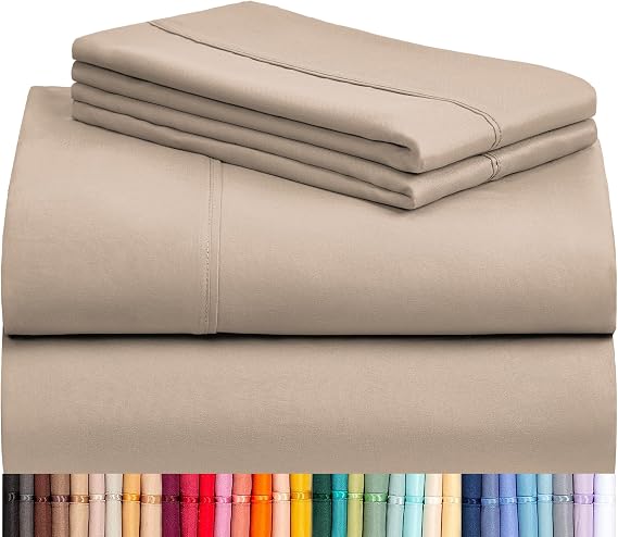 LuxClub 6 PC Sheet Set Bamboo Sheets Deep Pockets 18" Eco Friendly Wrinkle Free Sheets Machine Washable Hotel Bedding Silky Soft - Light Khaki California King
