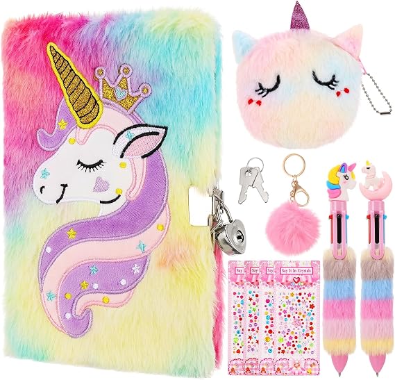 Unicorn Secret Diary For Girls With Lock, Fluffy Notebooks For Girls Gift | Unicorn Notebooks For Girls, Fluffy Diary With Lock For Girls, Unicorn Gifts For Girls, Girls Diary