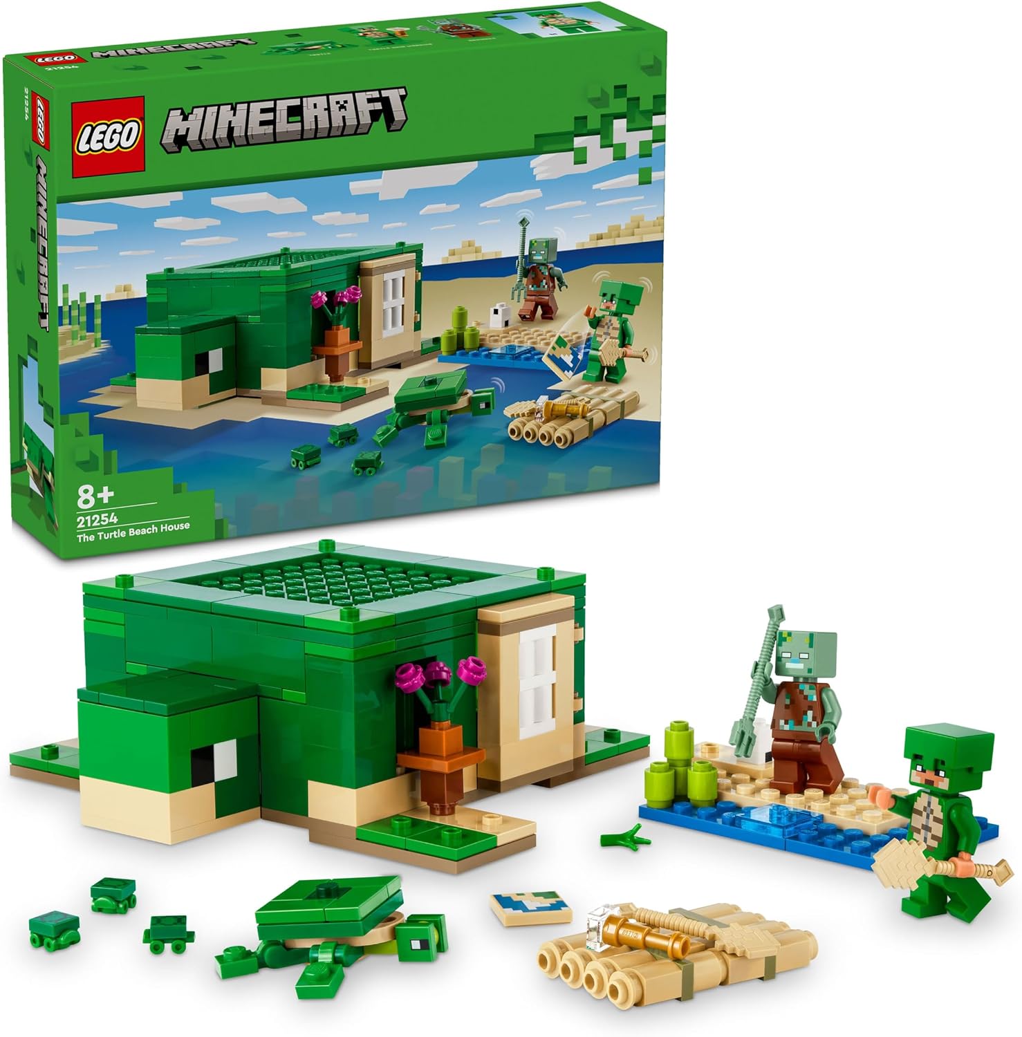 LEGO Minecraft The Turtle Beach House Toy with Animal Figures & Mobs, plus Accessories incl. a Crafting Table - Gaming Gift for 8+ Year Old Boys & Girls - 21254