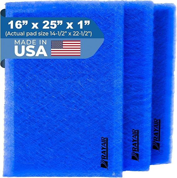 16x25 Replacement Filter Pads Compatible with PremierOne | PureFlo MS-1625 Air Cleaner Media Refills, Designed to Fit 16x25x1 Filter Frame, Blue, 3-PACK, Made in USA
