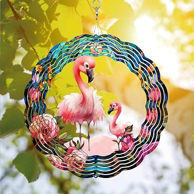 Mother Baby Flamingo Wind Spinner, Mother Baby Flamingo Wind Spinner Hanging for Yard and Garden, Unique Gift Wind Spinner, 3D Hanging Wind Spinner Outdoor
