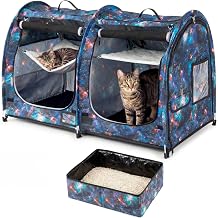Mispace Portable Twin Compartment Show House Cat Cage/Condo - Easy to Fold & Carry Kennel - Comfy Puppy Home & Dog Travel Crate with Portable Carry Bag/Two Hammocks/Mats and Collapsible Litter Box