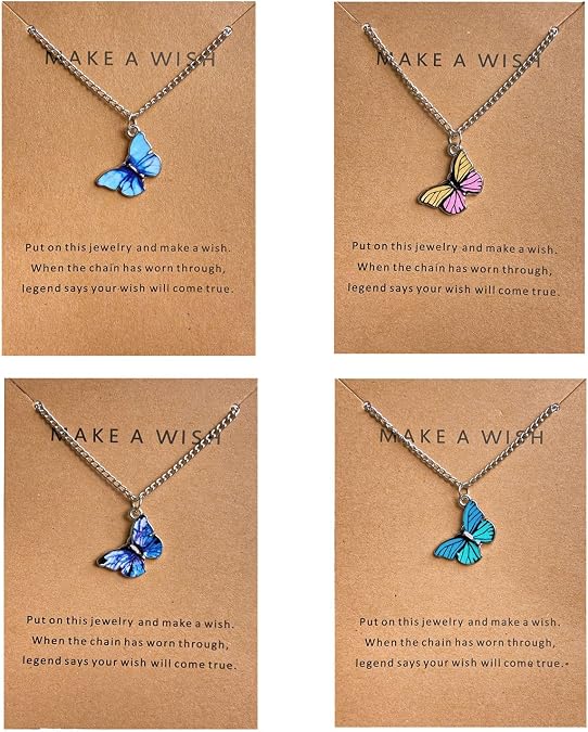 FUTIMELY Cute Butterfly Pendant Necklace Set for Women,4/5 PCS Butterfly Chain Necklace Colorful Animal Minimalist Charm With Message Card Jewelry