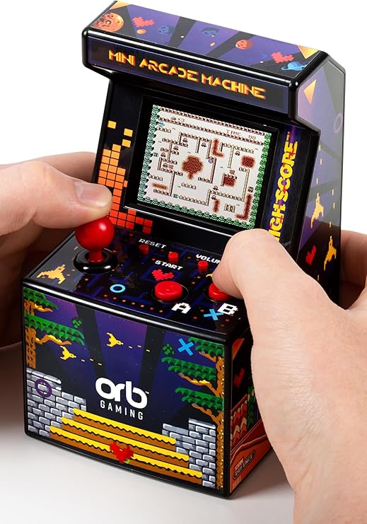 Orb - Mini Arcade Machine, 300 in-Built Games, 8-Bit Retro Arcade Games, 2.5 Full Colour Screen, 8-Way Joystick, 2 Buttons, Volume Control