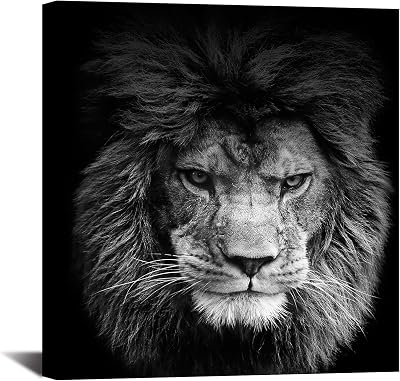 HOOHAA Black and White Lion Head Portrait Wall Art Painting Pictures Print On Canvas Animal The Picture for Home Modern Decoration 24x24