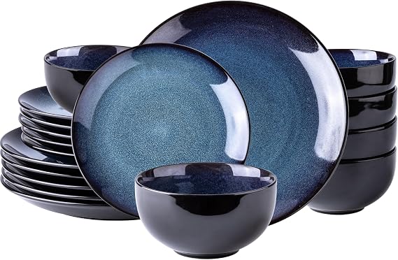 LeRatio Ceramic Dinnerware Sets for 6,18Pcs Porcelain Plates and Bowls Set