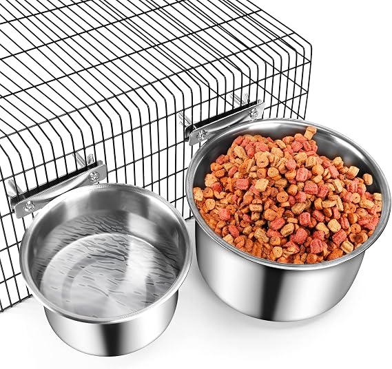 Crate Food and Water Bowl, Metal Hanging Pet Bowls for Crates Kennels Cages