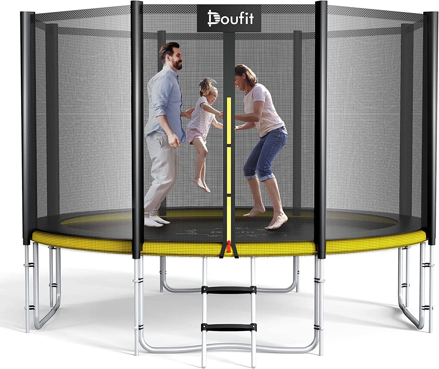 12FT Trampoline with Safety Enclosure Net and Ladder, Doufit TR-07 450 LBS Capacity 12 FT Trampolines for Kids and Adults, ASTM Approved Outdoor Recreational Trampolines with Wind Stakes