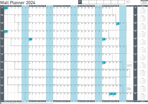 Sasco 2024 Value Yearly Wall Planner Set, Paper Whiteboard Style Dry Erase Calendar, Large Wall Planner, Poster Style Wall Chart & Office Notice Board, Blue, 915 x 610mm, 2410237