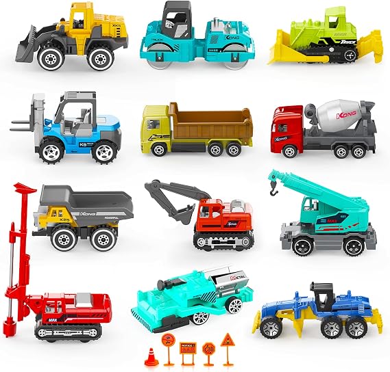 Staroud 17 Metal Small Construction Vehicle Toys, Construction Trucks Toys