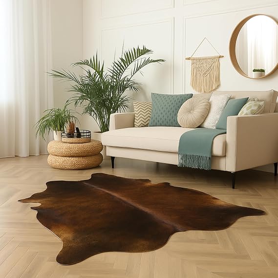 rodeo Genuine Cowhide Rug - Real Cow Hide Rug Large for Living Room & Bedroom - Western Rugs for a Natural Western Home Decor Ambiance - Rustic Cow Print Carpet Decor - 4x5 ft, Brindle