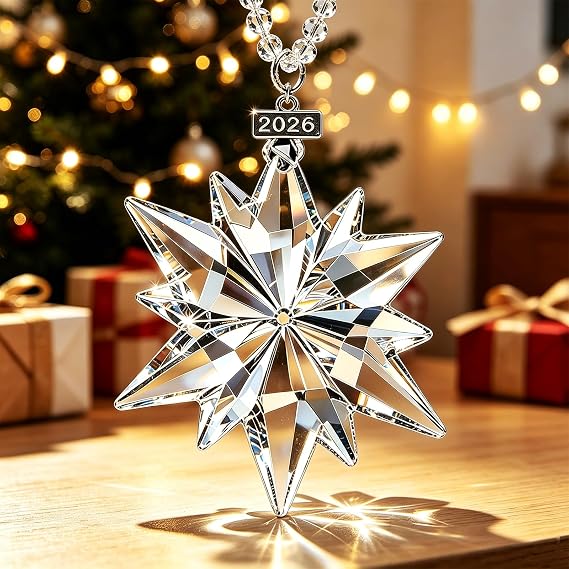 Christmas Ornaments 2026, Crystal Glass Snowflake Ornaments for Tree