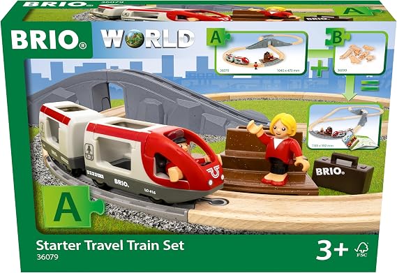 BRIO World – 36079 Starter Travel Train Set | 22-piece wooden toy train set for children over 3 years old