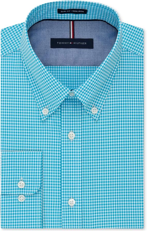 Tommy Hilfiger Men's Slim Fit Non Iron Gingham Dress Shirt