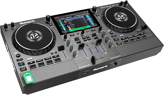Numark Mixstream Pro Go Taşınabilir DJ Kontrolör | Stem Ayırmalı Pille Çalışan Bağımsız DJ Mikseri, Wi-Fi Akışı, Dahili Hoparlörler ve 7" Dokunmatik Ekran
