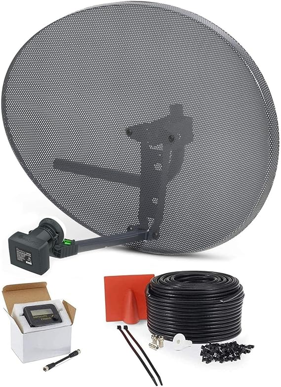 SSL Satellites Zone 2 Satellite Dish Quad LNB + 20 Meter Black RG6 Cable FTA Signal Pointer Satellite SKY, SKY+, HD, Freesat TV Signal Finder Caravan Motorhome Satellite System Box Kit