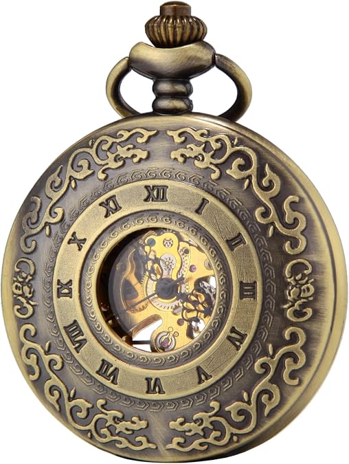 SEWOR Mens Luminous Dial Hand Wind Mechanical Pocket Watch with Brand Leather Gift Box (Stand Up Black) (Brown)