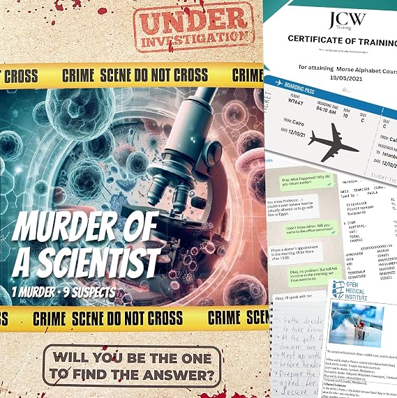 MURDER MYSTERY CASE FILE - UNSOLVED COLD CASE FILES INVESTIGATION DETECTIVE GAME CLUES/EVIDENCE - SOLVE THE CRIME - FOR INDIVIDUALS, DATE NIGHTS & PARTY GROUPS (MURDER OF A SCIENTIST)