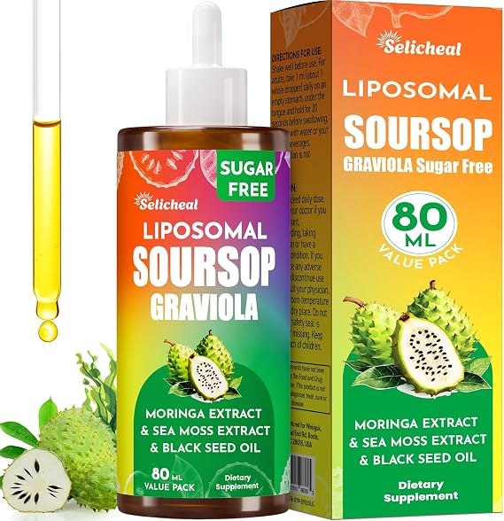 Supplement Liquid Drops, 10 in 1 Soursop Multivitamin Drops with Leaf Extract & Sea Moss, for Cell Support & Regeneration, Immunity, Gut, Zzz, Skin & Antioxidant | 2.8 Fl Oz - 80 Days Supply, 1 Bottle