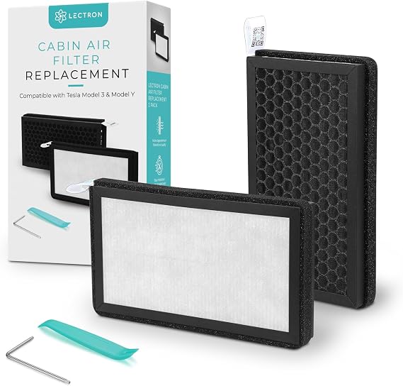 Lectron Cabin Air Filter Replacement Compatible with Tesla Model 3 & Model Y - H13 HEPA Filter with Activated Carbon - Compatible with Tesla Model Y/Model 3 (2016 or later) (2-Pack)