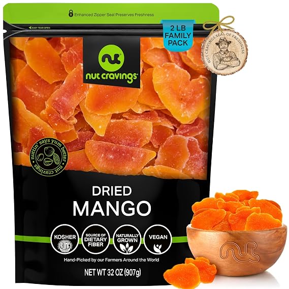 NUT CRAVINGS - Dried Mango Slices (32oz, 2 LB) Lightly Sweetened