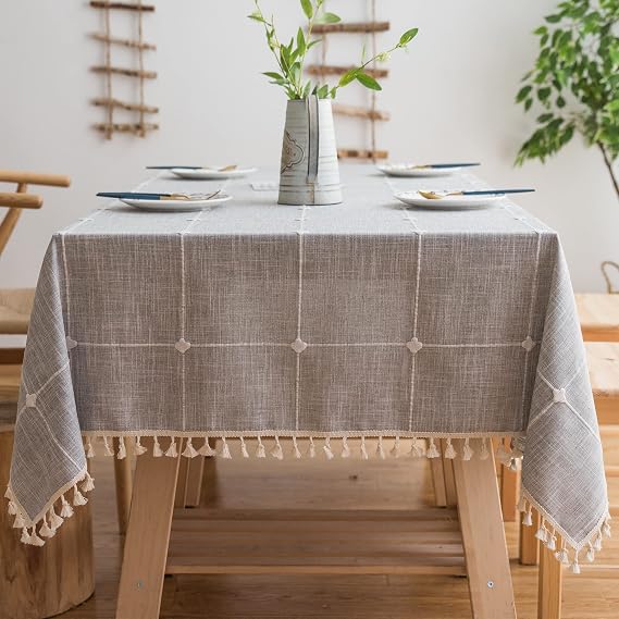 Pahajim Rectangle Cotton Linen Checkered Tablecloth, Waterproof Wrinkle Free Heavyweight Farmhouse Table Cover for Indoor Dining Picnic Camping,55''x71'',4-6 Seats