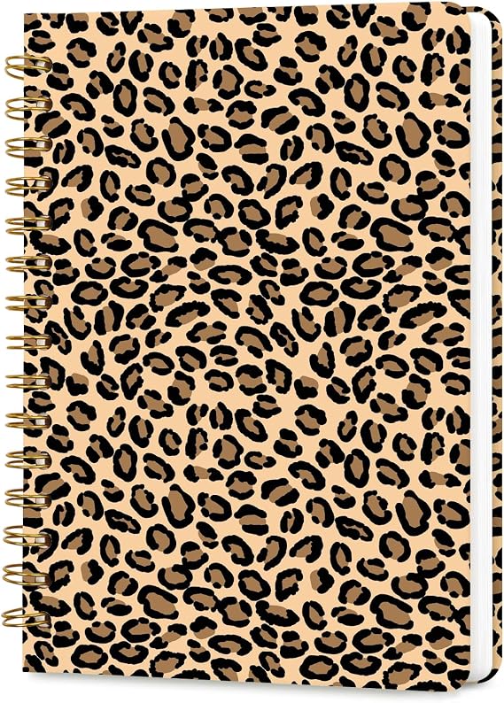 Lined Spiral Journal Notebook for Work A5, 160 Pages, Brown Leopard Print
