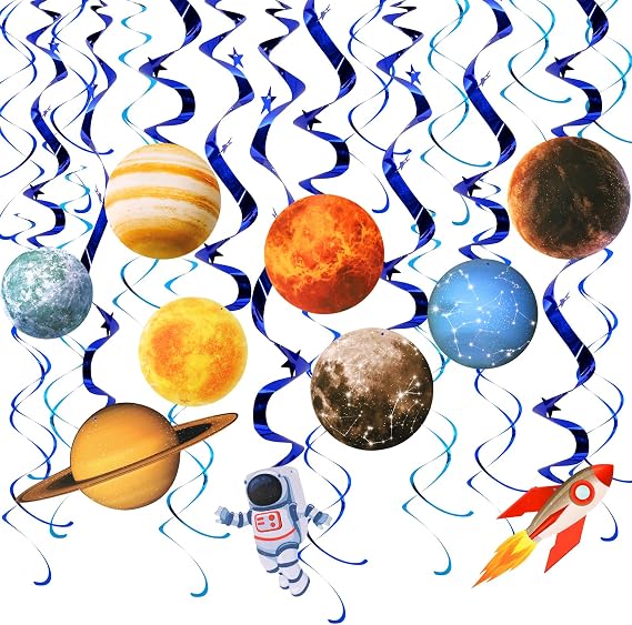 Space Party Decorations, Kaluofan 30Pcs Space Birthday Decorations, Hanging Planet Swirls Party Decor Supplies, Space Themed Birthday Party Planet Decorations, Galaxy Room Decor Space Room Decor