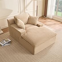 160 cm Chaise Lounge Chair, Boneless Couch,Set of Sofabed Floor Lounge Sofa with Movable Pillows & Side Pockets, Cloud Couch with Armrests for Living Room, No Assembly Required, Camel