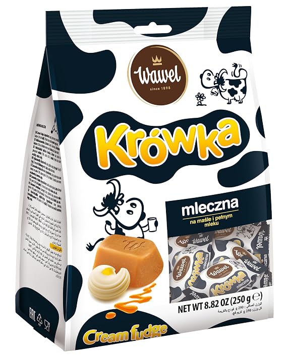Krowka Mleczna Milky Cream Fudge Candy 250g/8.8oz Korovka Korivka Cow Caramelized Milk Filling Candy Chocolate by Wawel - Imported from Poland