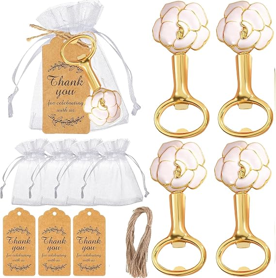 12pcs Golden Rose Bottle Openers Party Favors for Guests Cute Bottle Opener Wedding Favors Decorations and Souvenirs Decorative Bottle Opener for Home & Kitchen (white rose)