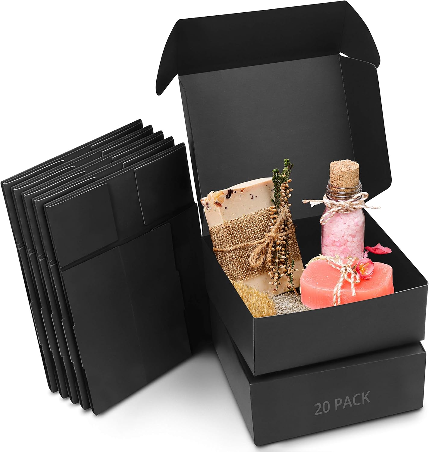 Kurtzy Black Kraft Gift Boxes (20 Pack) - Box Measures 12 x 12 x 5cm (4.72 x 4.72 x 1.96 inches) - Easy Assemble Square Presentation Favour Present Box - Parties, Birthdays, Weddings, Holidays
