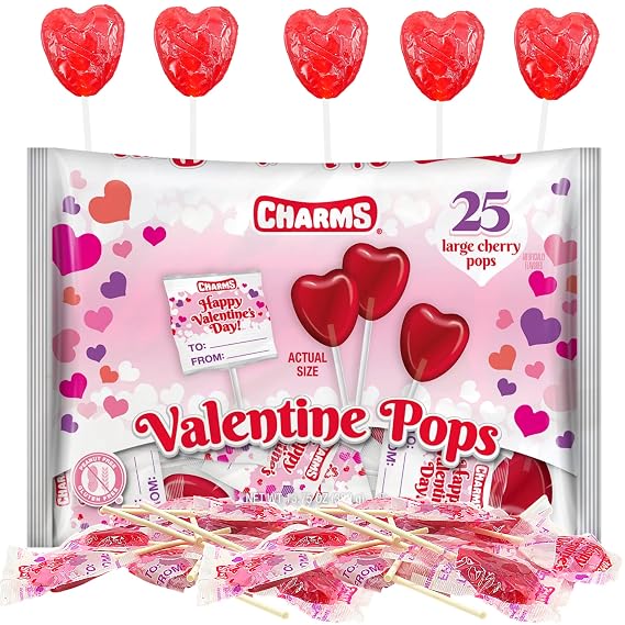 Heart Shaped Valentine Lollipops, Individually Wrapped Bulk Candies For Classroom Exchanges, Themed Party Candy, 25 Count Bag