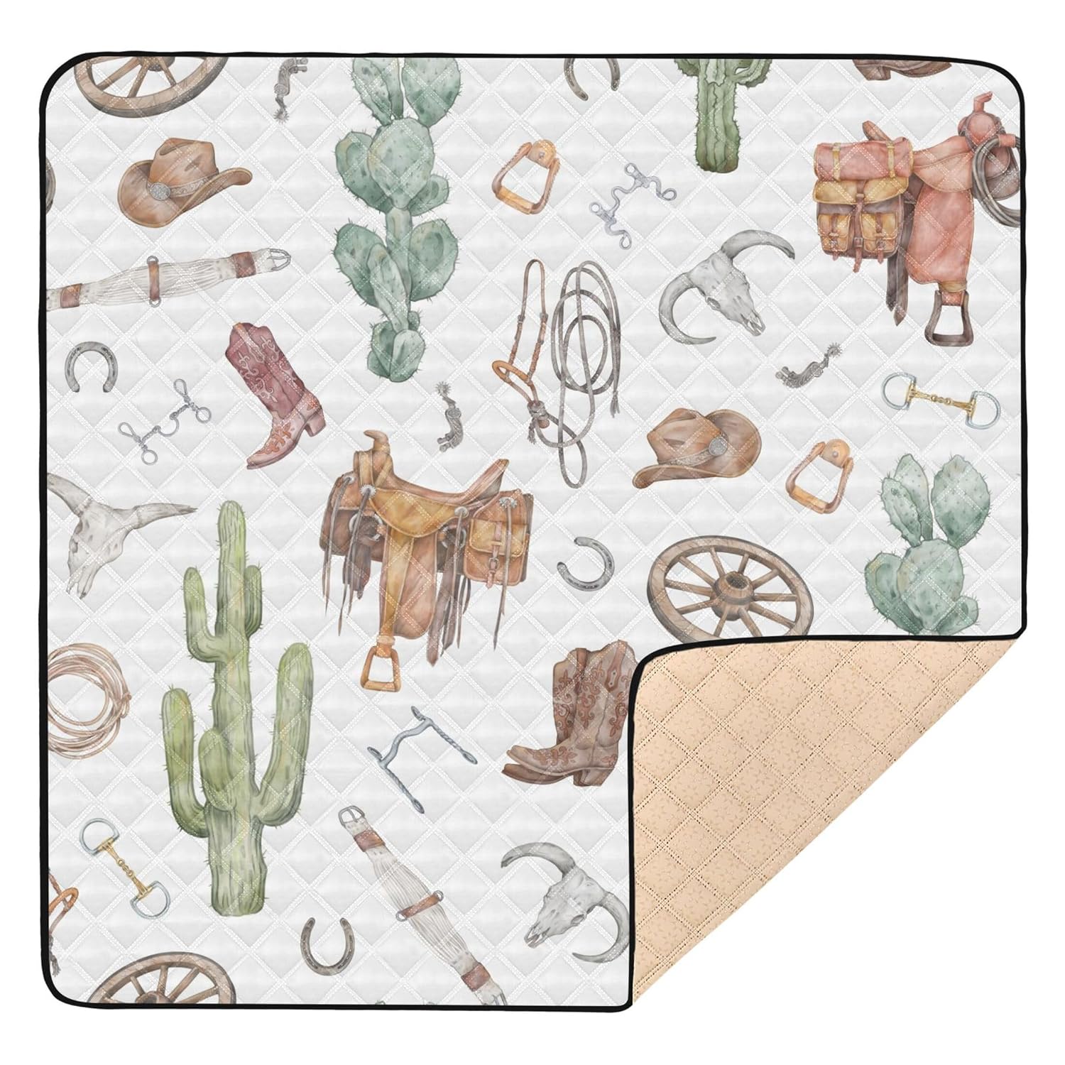 Western Style Soft Padded Baby Playmat for Floor Portable Activity Entertainment Mat for Baby Toddler Infant, 50 x 50'