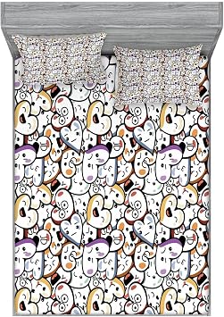 Ambesonne Crazy 2 Pack Fitted Sheet & Pillow Sham Set, Valentines Day Themed Hearts, 4 Pcs Bedding Decor, Package Contains 2 Full Size Fitted Sheets & 4 Pillow Covers, Multicolor