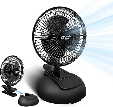 Comfort Zone CZ6XMBK 6 2-Speed Combo Clip or Desk Fan with Removable Base, Strong Clamp for Firm Grip, Suitable for Bedroom, Office, or Dorm Room, Black