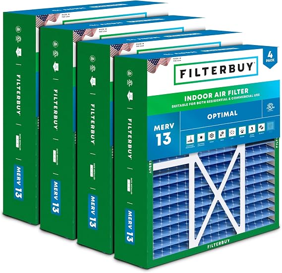Filterbuy 20x22x5 Air Filter MERV 13 Smoke & Allergy Defense (4-Pack)