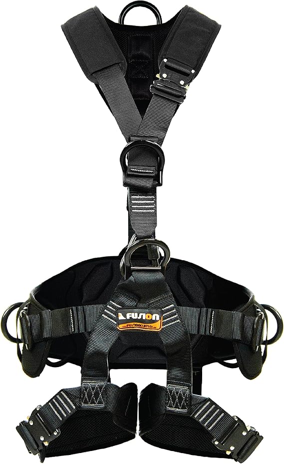 Fusion Climb Tac-Rescue, Construction Harness - Full body harness with Flat Foam Padding, 6 D-Ring Points, and Quick-Release Steel Buckle Safety harness OSHA & ANSI Compliant