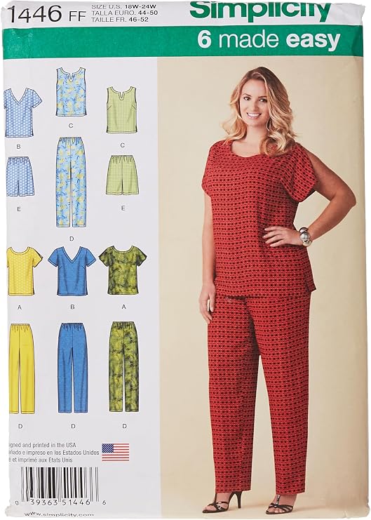 Simplicity S1446 Easy-to-Sew Plus Size Women's Shirt, Pants & Shorts Sewing Pattern, Sizes 18W-24W