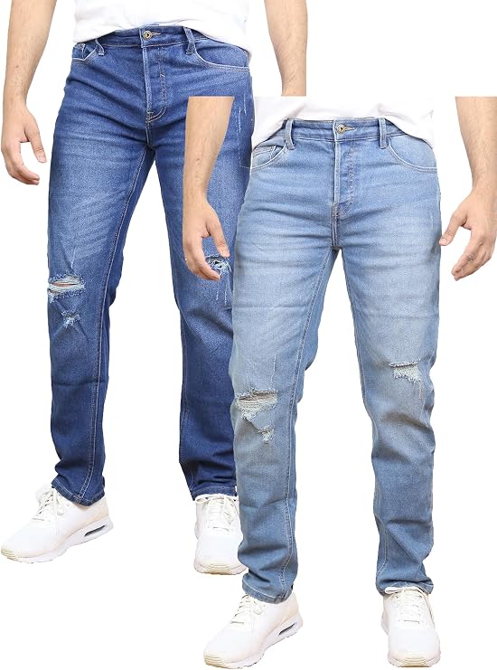 Men's Modern Fit Ripped Jean | Denim Look | Comfort & Flex | Straight Jeans 2-Pack