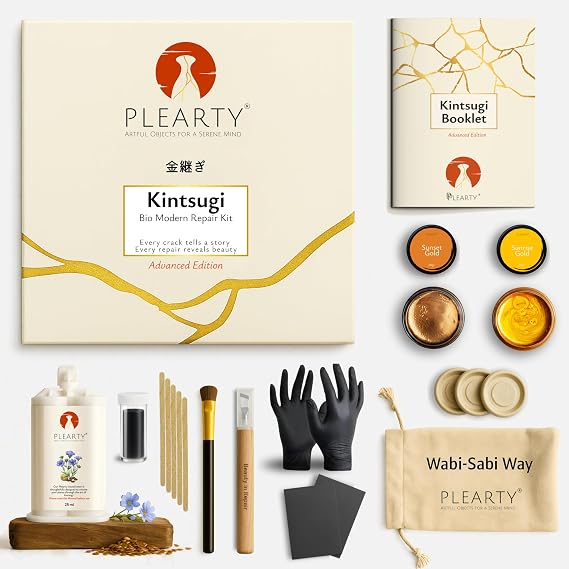 PLEARTY Kintsugi Repair Kit - Advanced Edition - Linseed Resin Food-Safe Dishwasher Proof Eco-Friendly and Durable Kintsugi Kit Materials - Complete Kit