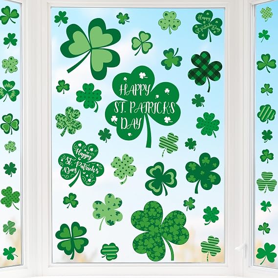 9 Sheets St Patricks Day Window Clings, 116 PCS St Patrick's Day Shamrock Window Stickers for St Patricks Day Decorations, Green Static Spring Window Clings for Glass Windows Decor